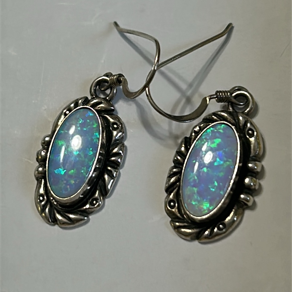 Opal Solid 925 Sterling Silver Dangle Earrings - image 2